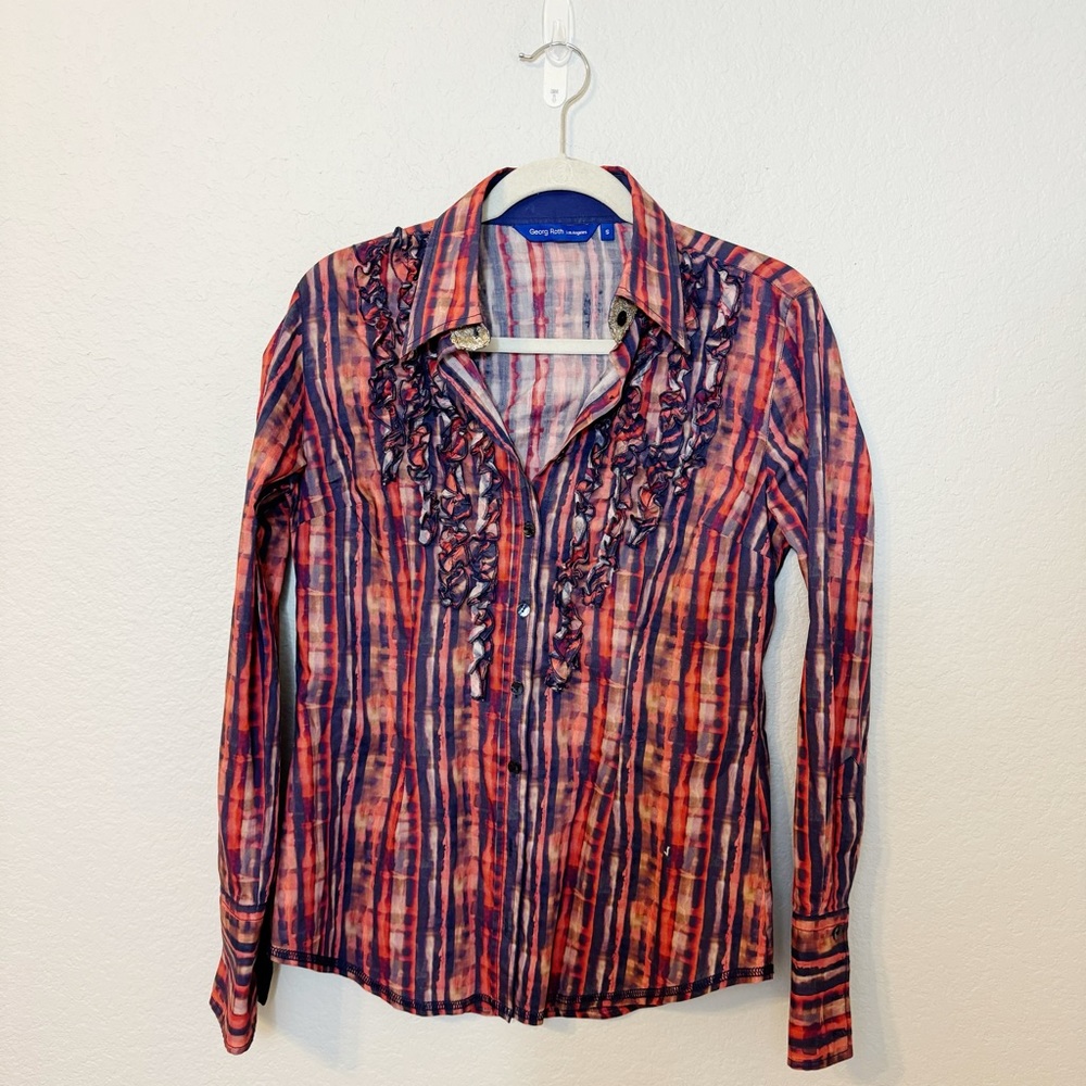 Georg Roth‎ Ruffle Sequin Button Down Shirt